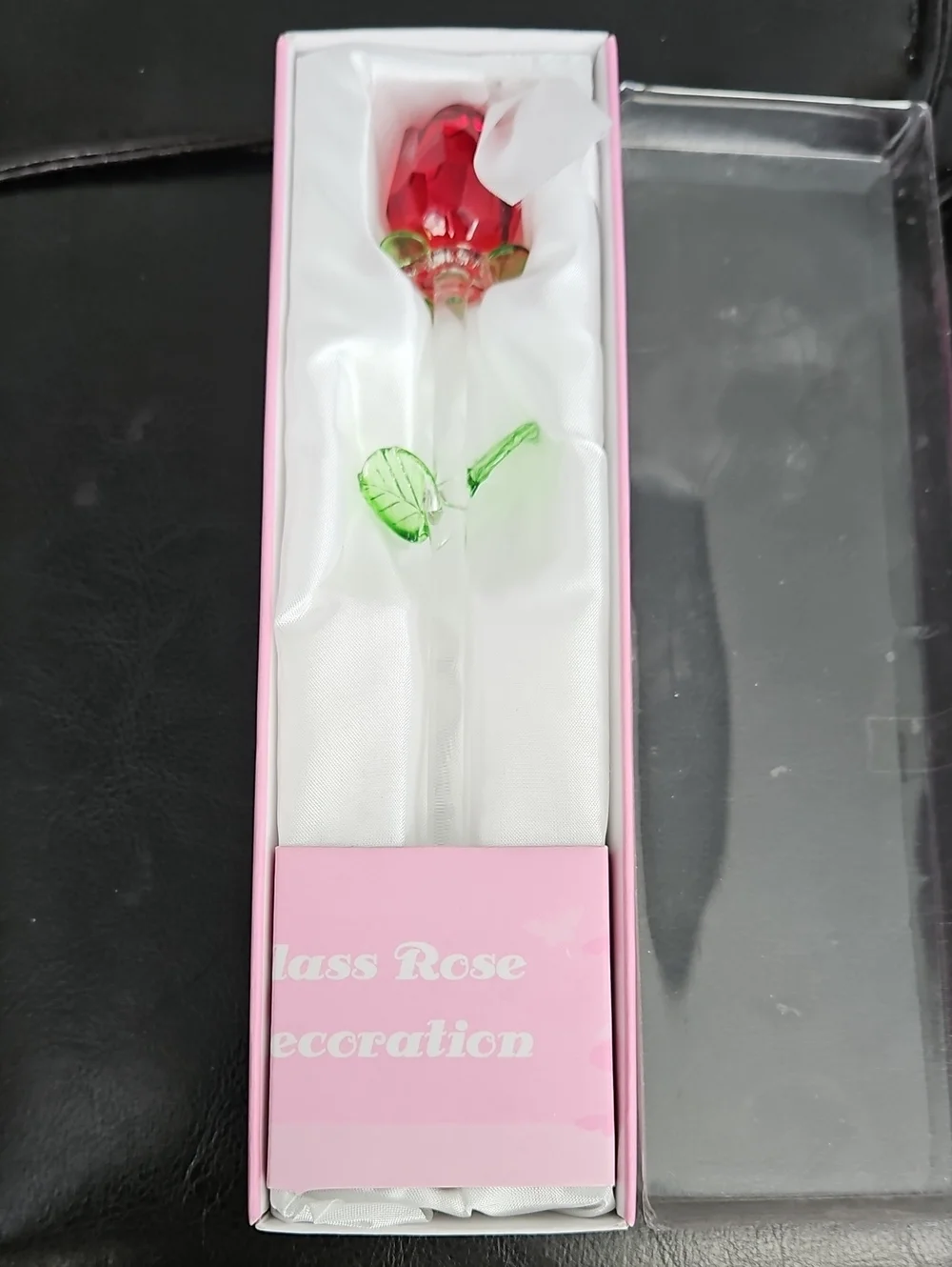 Glass Rose Decoration - Red Glass Rose with Green Stem